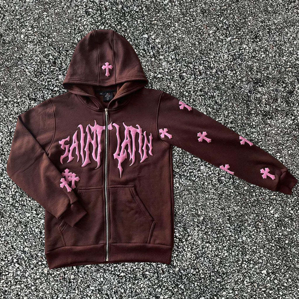 Street Retro Hip Hop Long Sleeve Zip Hoodie-Coordom
