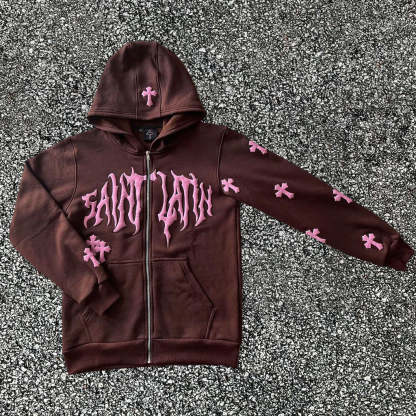 Street Retro Hip Hop Long Sleeve Zip Hoodie-Coordom