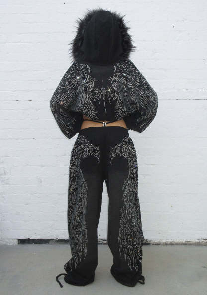 FAUX FUR RHINESTONE SET Black-Coordom