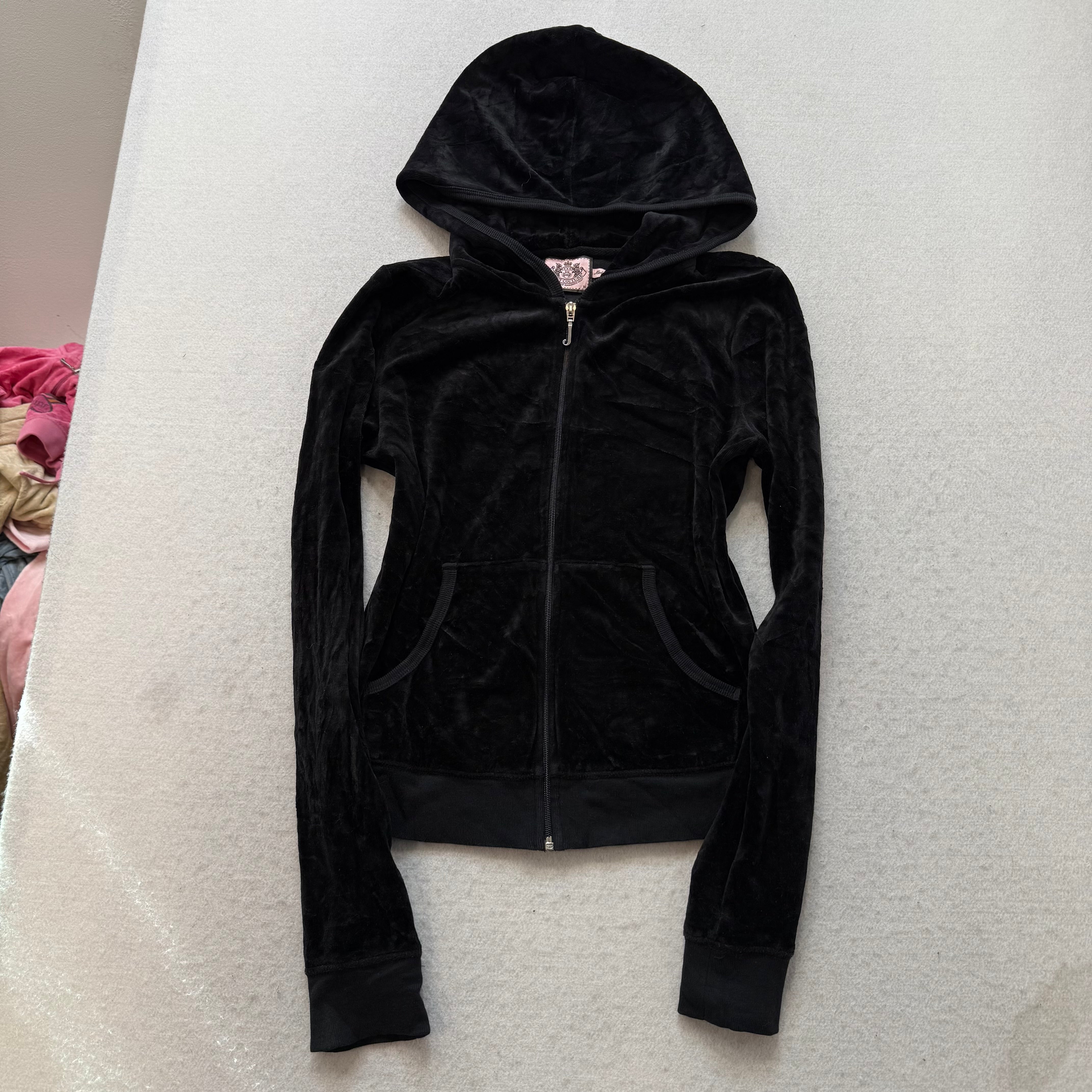 Juicy Couture Scottie Dogs Black Velour Tracksuit Set Hoodie & Pants Size M/S-Coordom