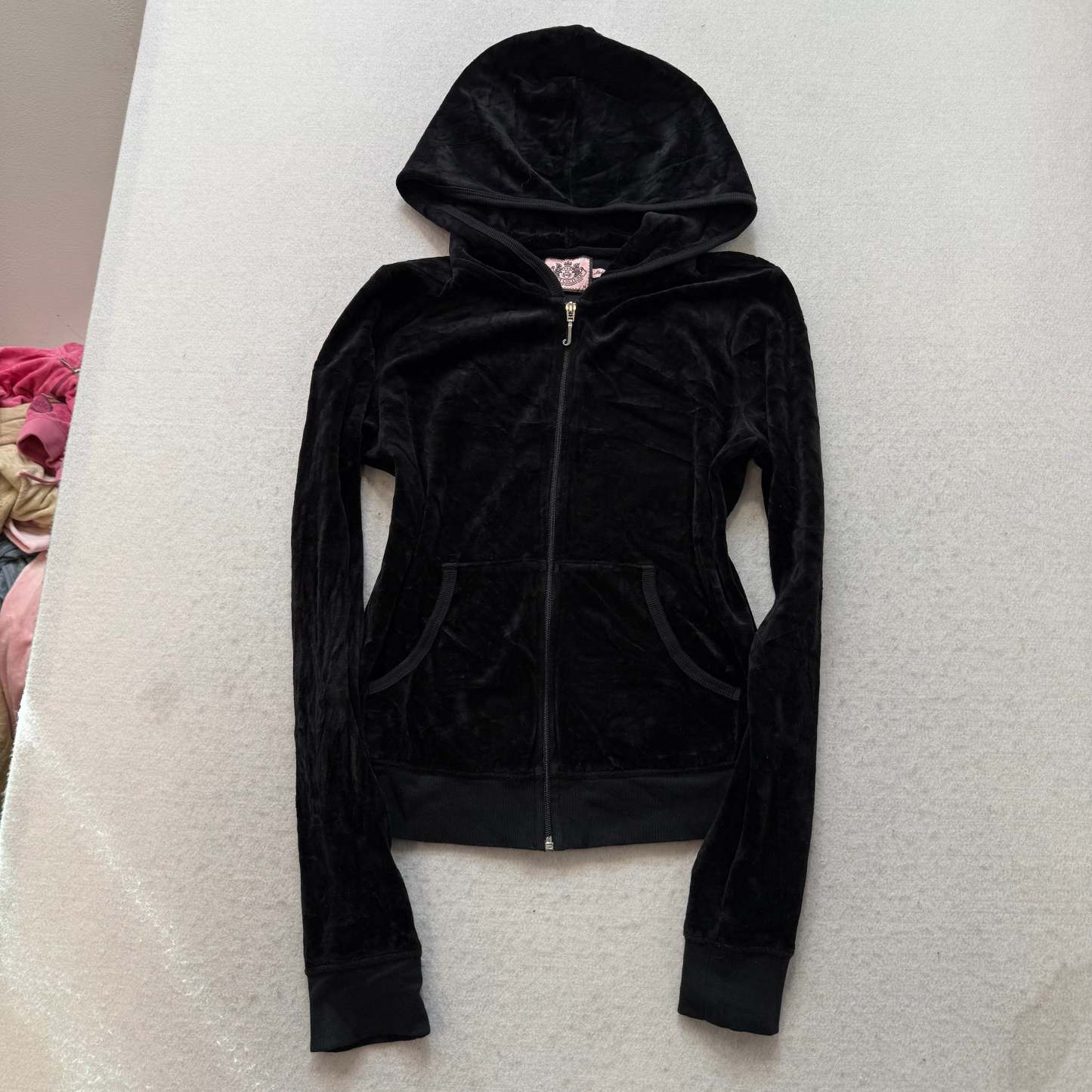 Juicy Couture Scottie Dogs Black Velour Tracksuit Set Hoodie & Pants Size M/S-Coordom