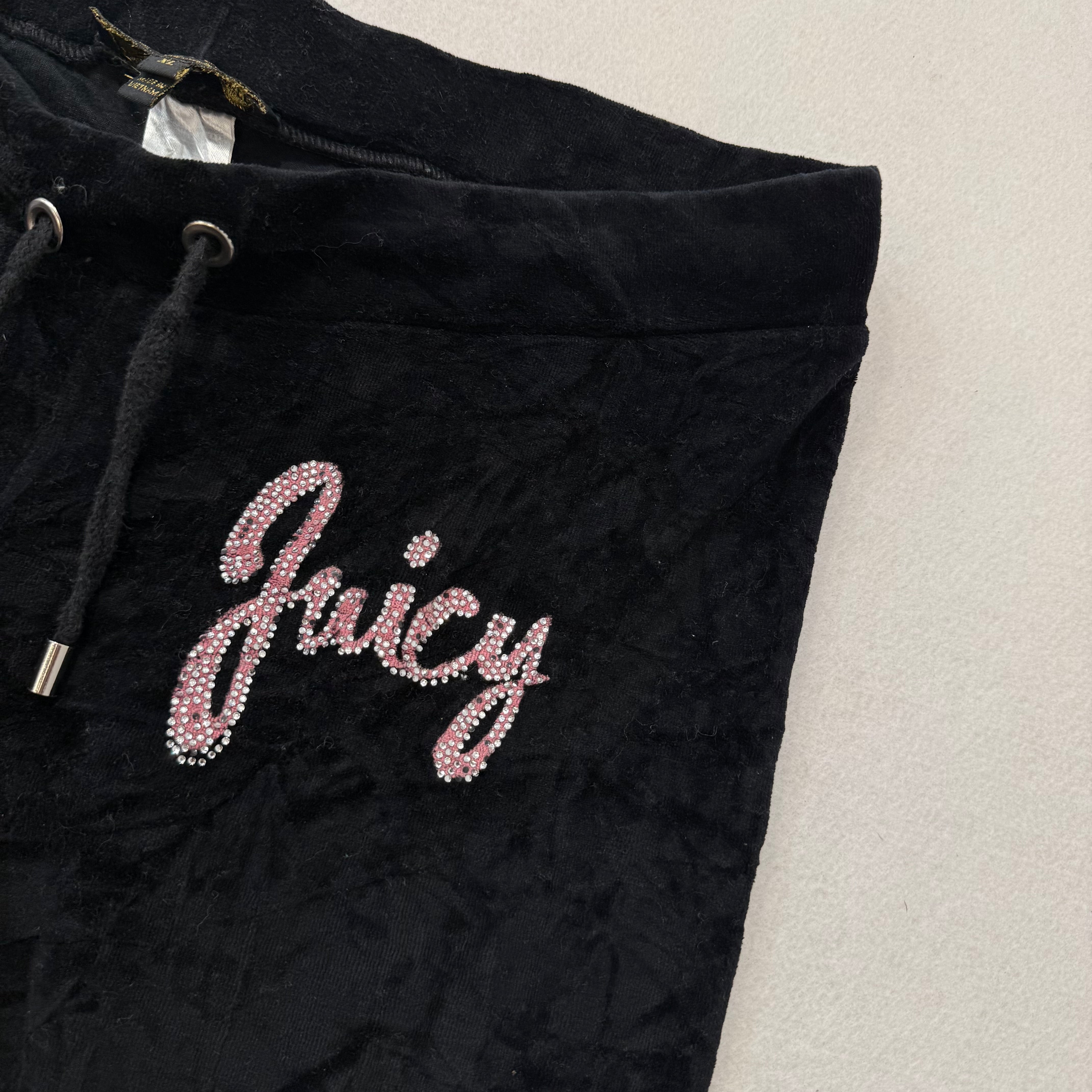 Juicy Couture Black Velour Tracksuit Set Zip Up Hoodie & Flare Pant Logo Size XL-Coordom