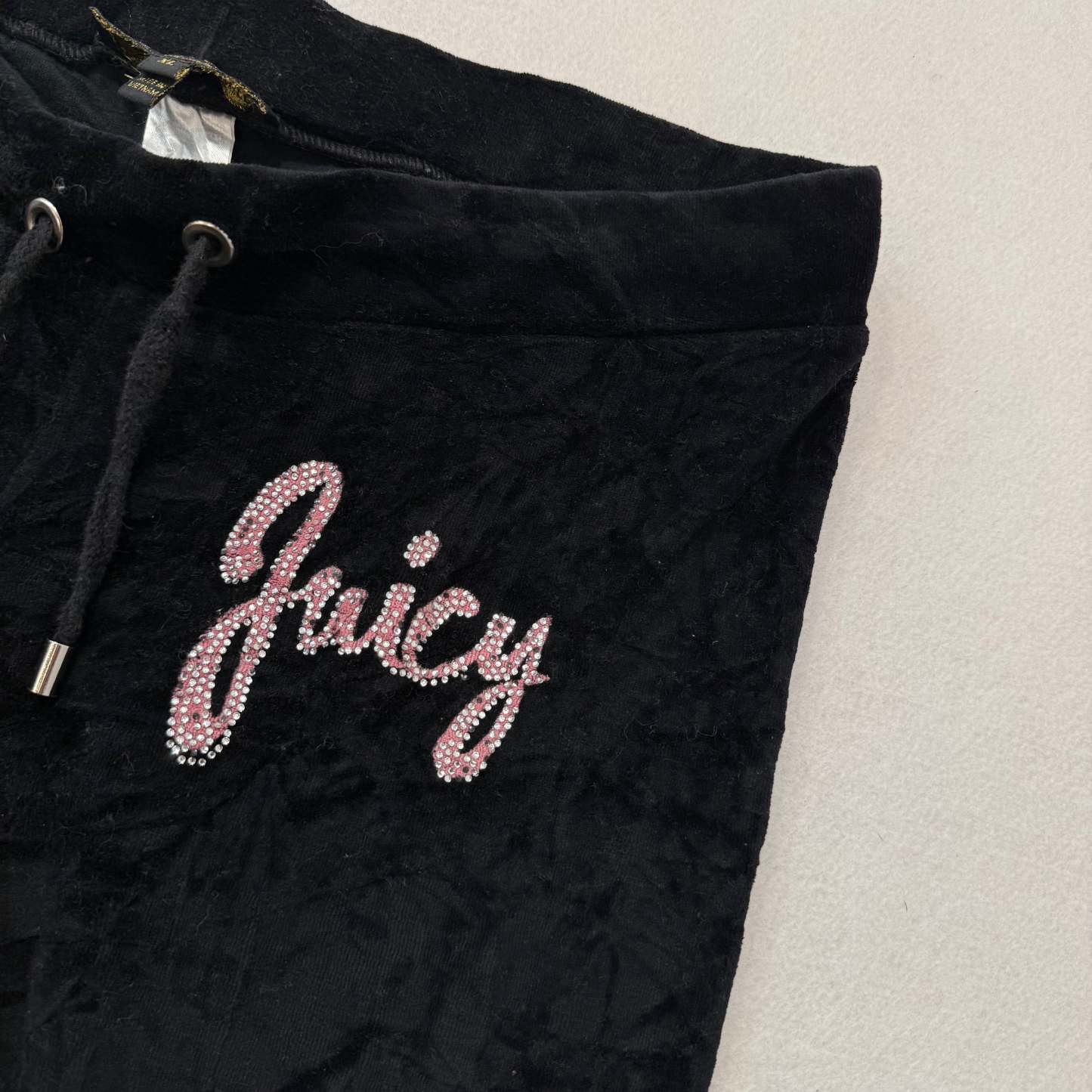 Juicy Couture Black Velour Tracksuit Set Zip Up Hoodie & Flare Pant Logo Size XL-Coordom