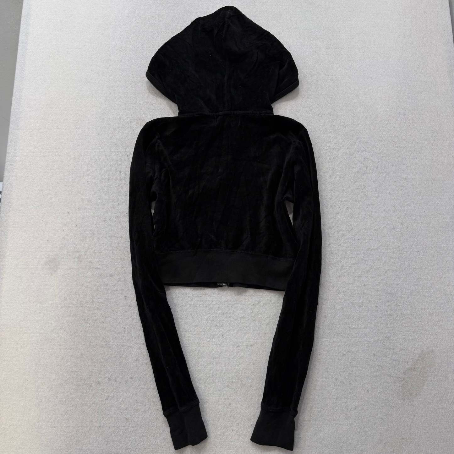 2003 Vintage Juicy Couture Women's Black Velour Zip-Up Cropped Hoodie Y2k Size P-Coordom