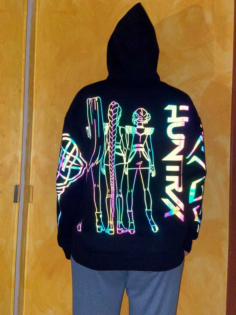 Huntr.x Rainbow Reflective Hoodie, loose fitting nighttime riding garment pullover-Coordom