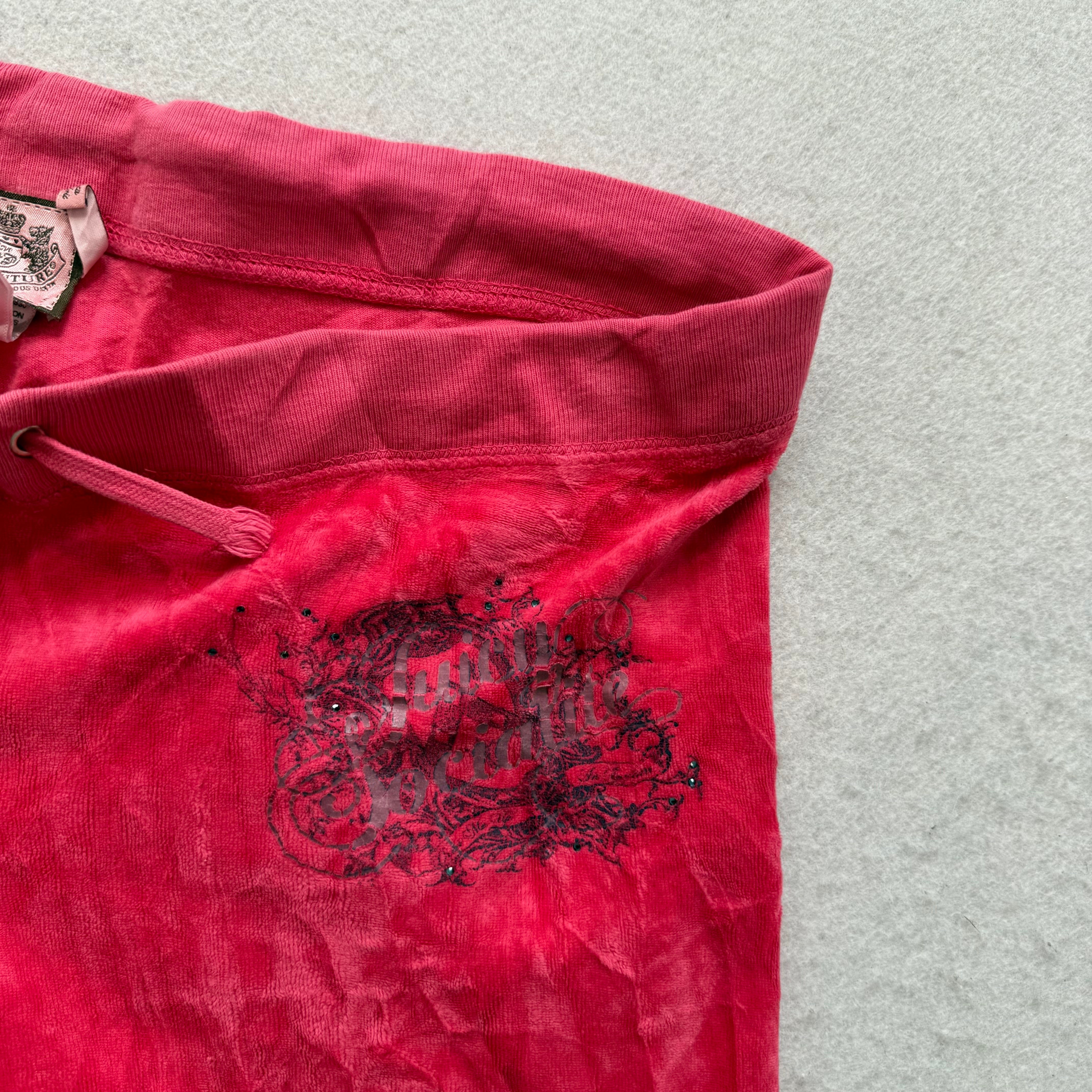 Vintage Juicy Couture Women's Red Velour Flared Track Pants Loungewear Size S-Coordom