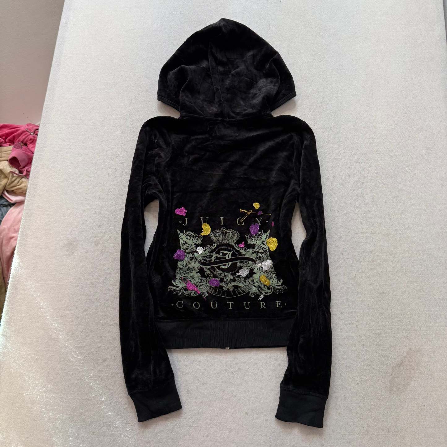 Juicy Couture Scottie Dogs Black Velour Tracksuit Set Hoodie & Pants Size M/S-Coordom
