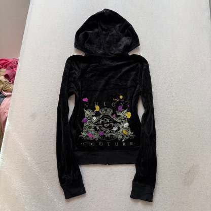 Juicy Couture Scottie Dogs Black Velour Tracksuit Set Hoodie & Pants Size M/S-Coordom