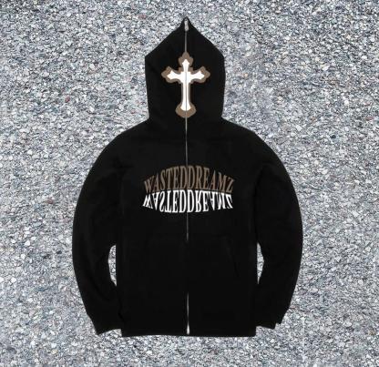 Street casual personality letter pattern full zipper long-sleeved hoodie-Coordom