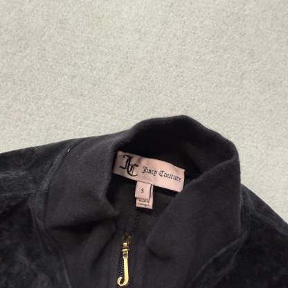 Juicy Couture Women's Black Velour Track Batwing Jacket Aesthetic Logo Size S-Coordom