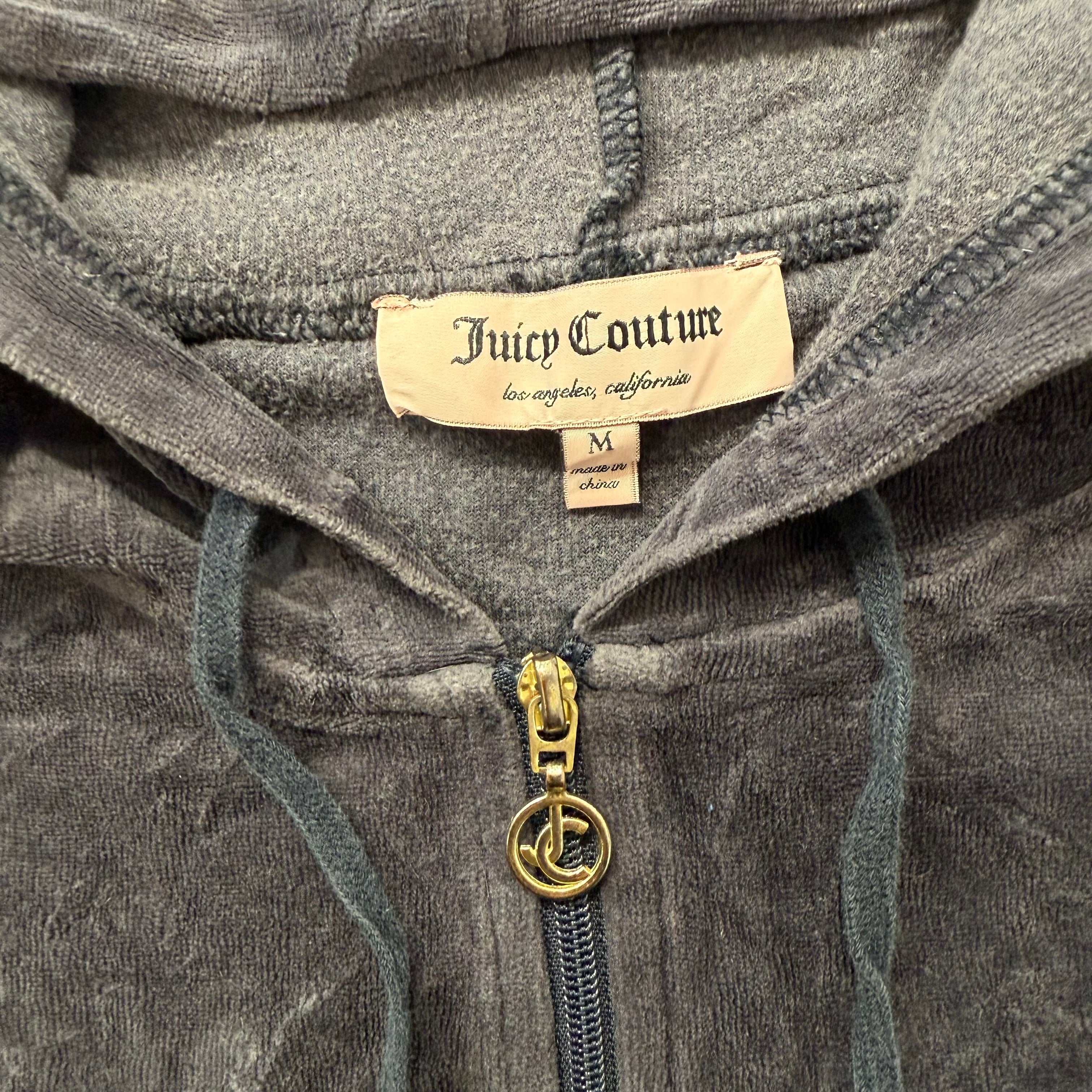 Juicy Couture Women's Deep Charcoal Velour Zip-Up Hoodie Loungwear Size M-Coordom