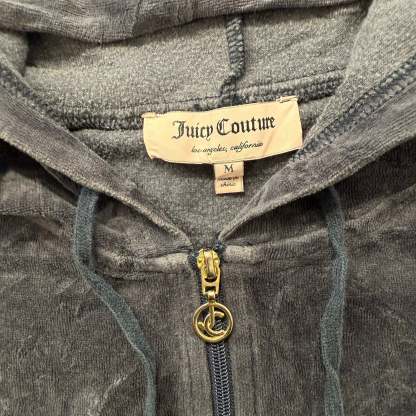 Juicy Couture Women's Deep Charcoal Velour Zip-Up Hoodie Loungwear Size M-Coordom