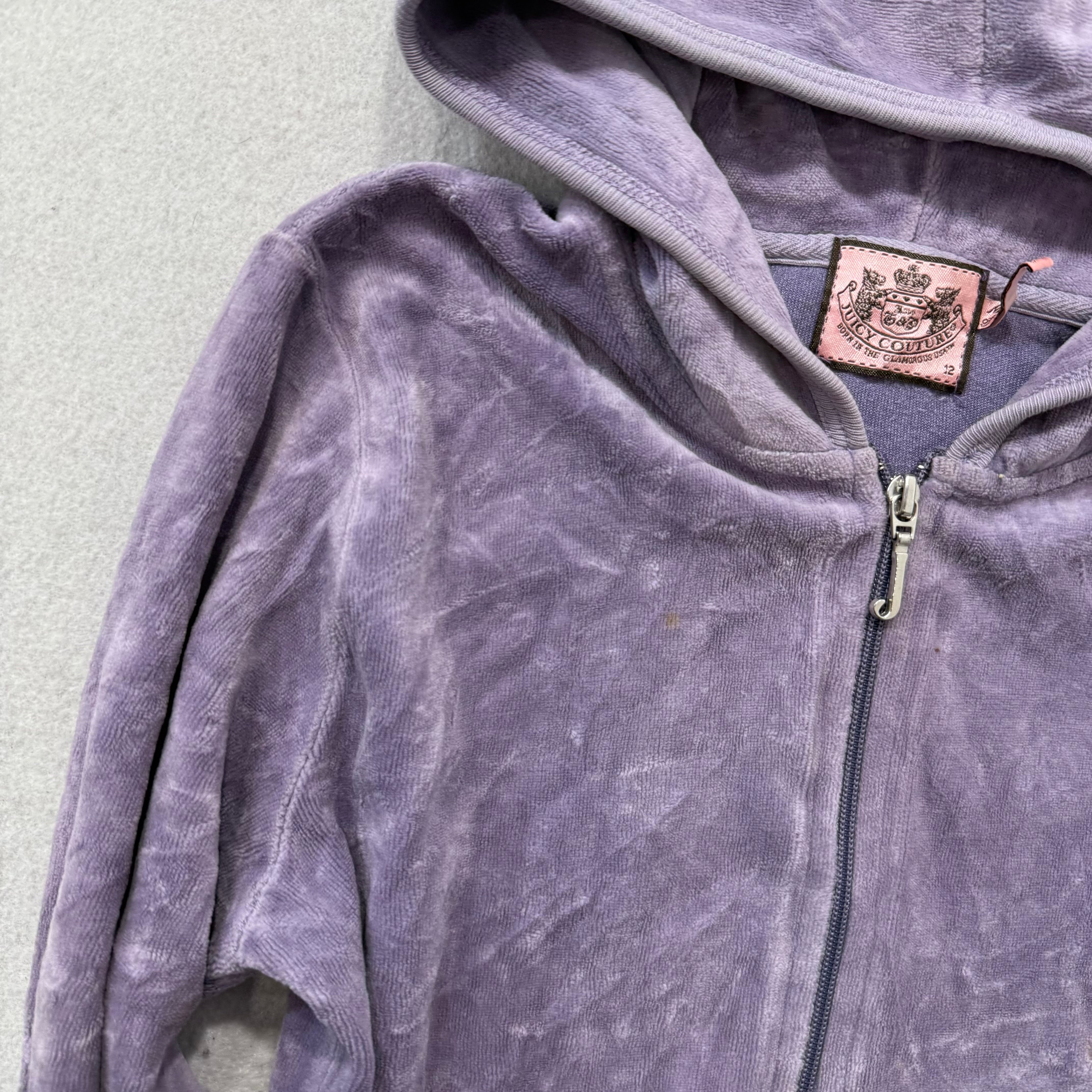 Juicy Couture All Hail Juicy Women's Lavender Velour Zip-Up Hoodie Y2k Size 12-Coordom