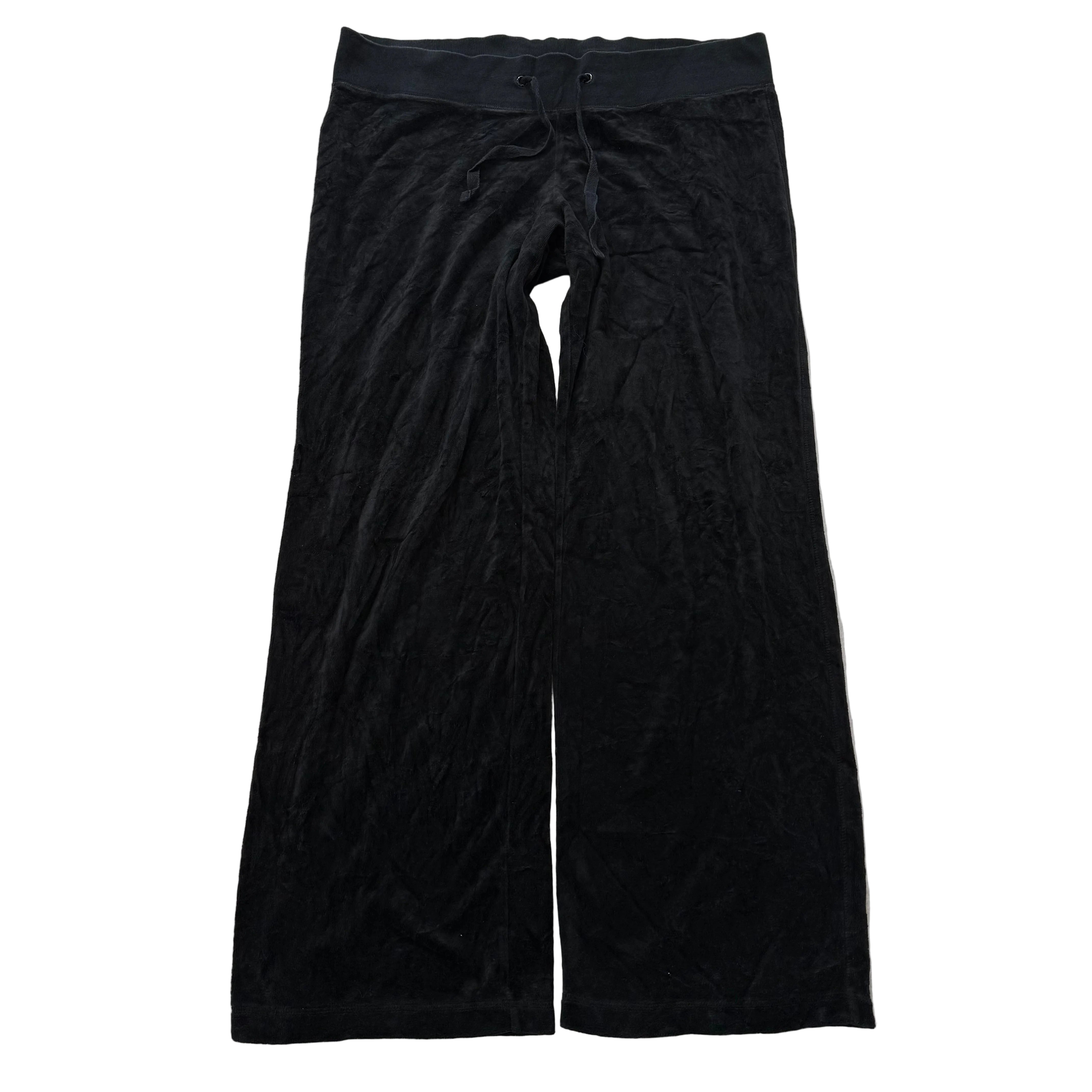 Vintage Juicy Couture Women's Black Velour Flared Wide Leg Track Pant Y2K Size L-Coordom