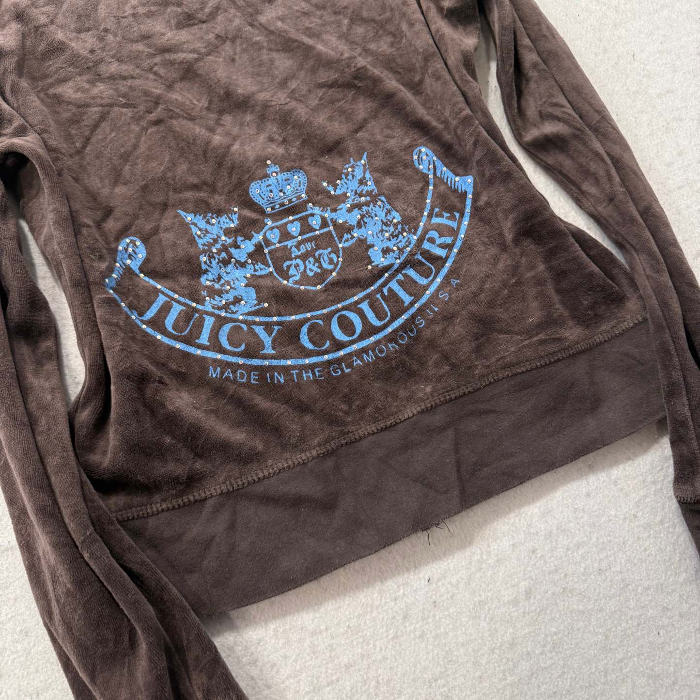 Juicy Couture Brown Velour Tracksuit Set Zip Up Hoodie & Flared Pant Logo Size M-Coordom