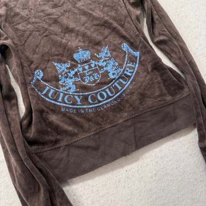 Juicy Couture Brown Velour Tracksuit Set Zip Up Hoodie & Flared Pant Logo Size M-Coordom