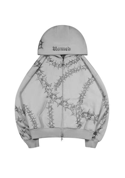  RHINESTONE ZIP HOODIE SMOKE GREY-Coordom