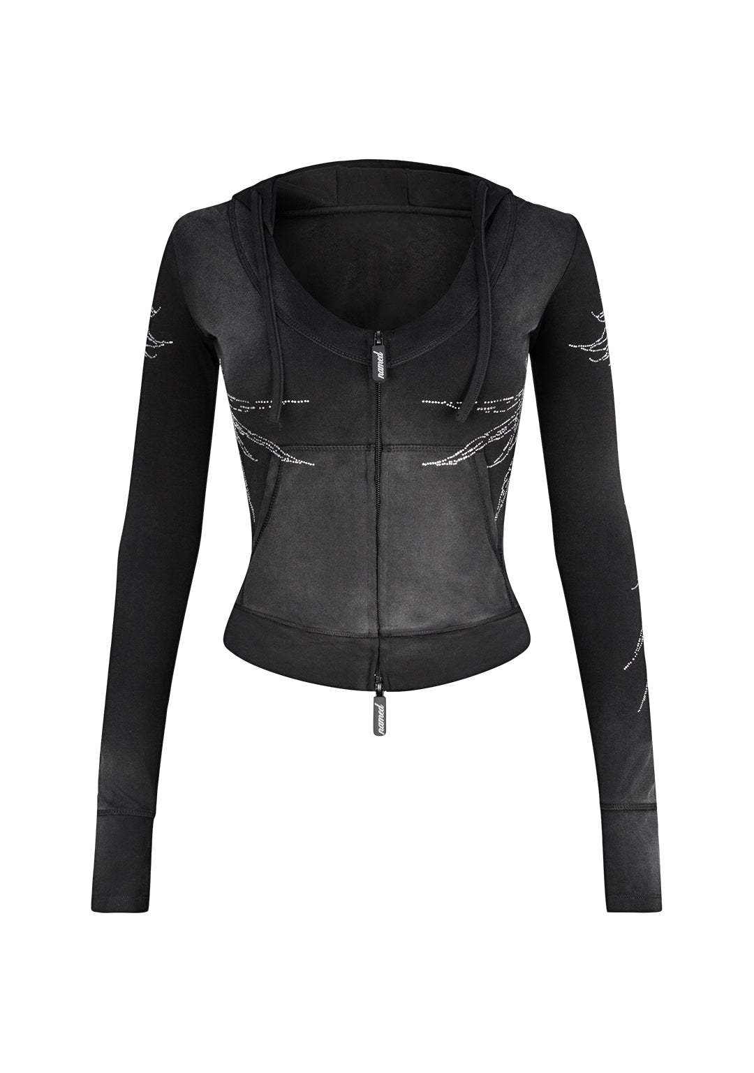 FALLEN RHINESTONE SCULPT HOODIE WASHED BLACK-Coordom
