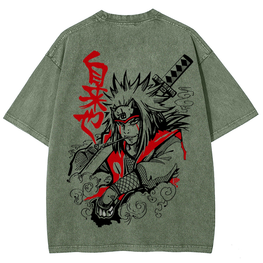 Naruto Sannin Jiraiya Printed Vintage Washed Tee Unisex Oversize Cotton T-shirt-Coordom