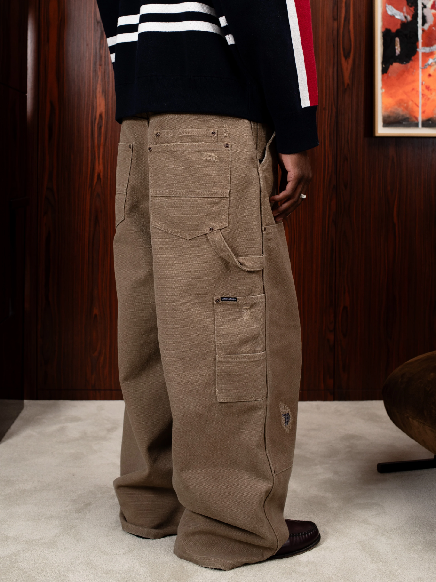 DISTRESSED DOUBLE-KNEE WORKWEAR PANTS-Coordom