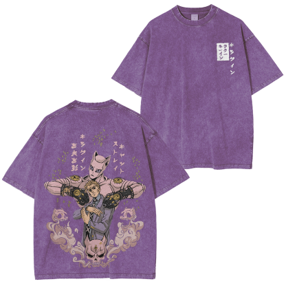 JoJo's Bizarre Adventure Kira Stand Graphic Vintage Unisex Washed T-Shirt-Coordom