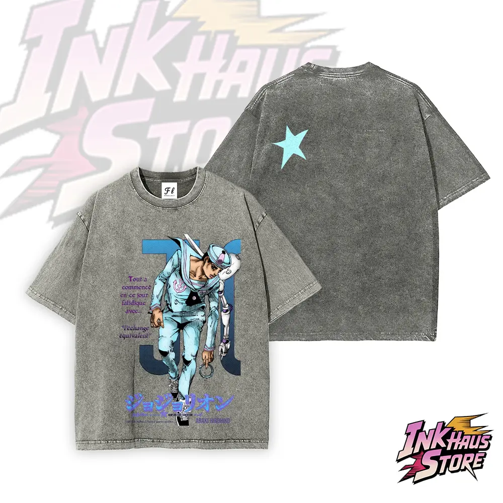 Josuke Higashikata (JoJo's Bizarre Adventure Part 8: The Gospel of JoJo) -- Short Sleeve Cotton Unisex Retro Wash Tee-Coordom