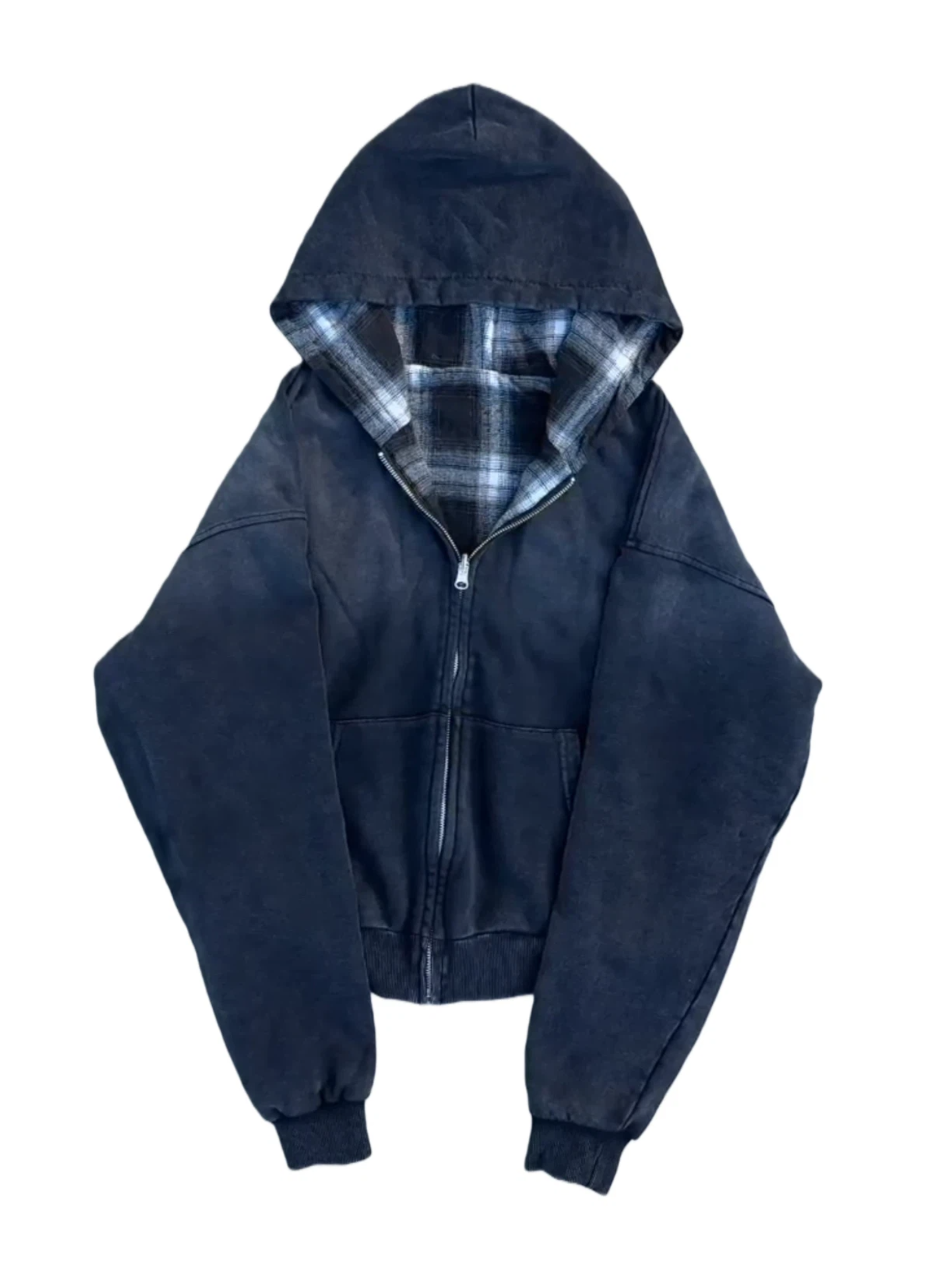 REVERSIBLE PLAID ZIP HOODIE|Streetwear Oversized Vintage Casual Wear-Coordom