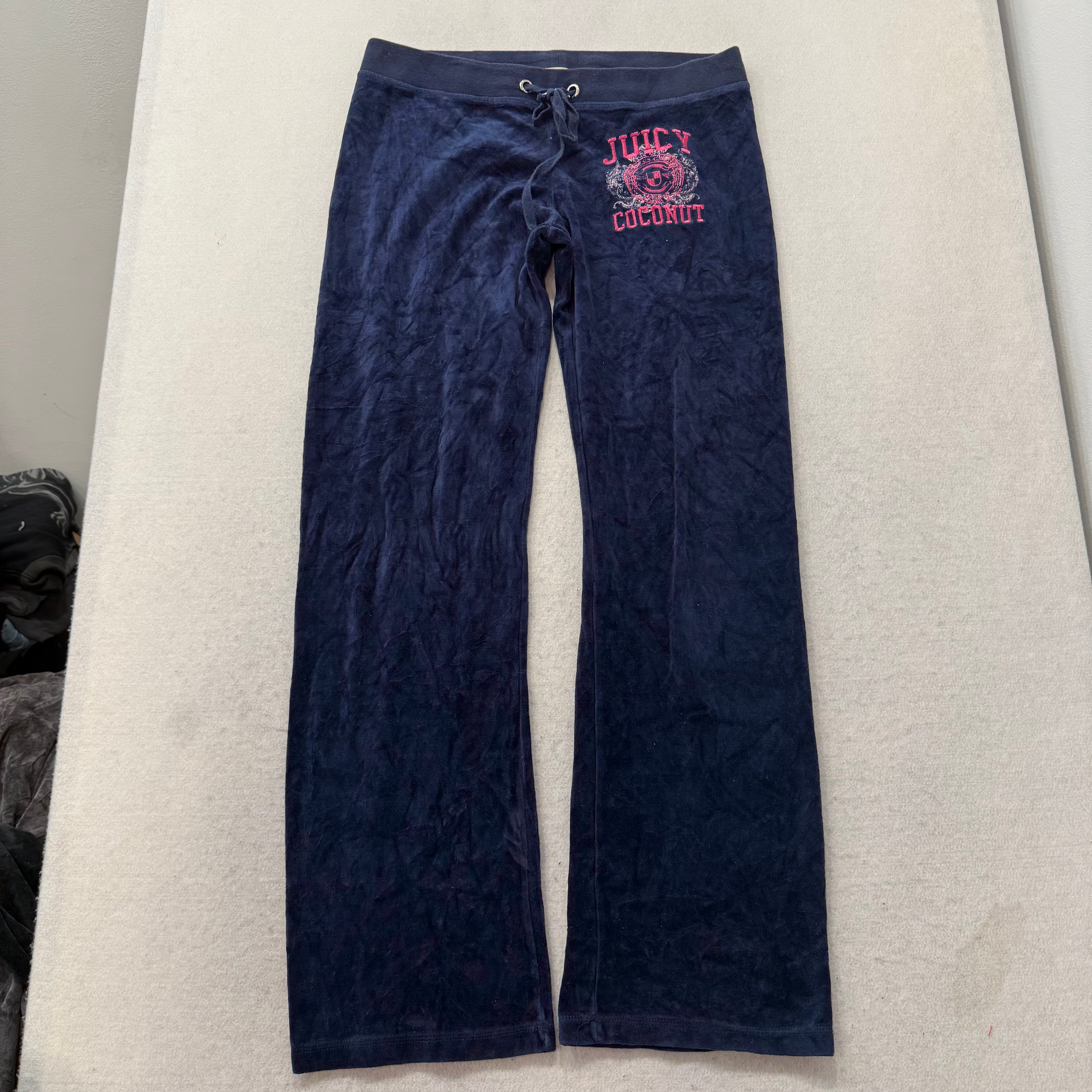 Juicy Couture “Juicy Coconut” Navy Velour Tracksuit Set Hoodie & Pants Size XL-Coordom