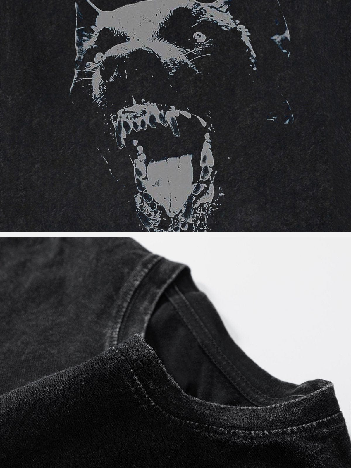 Snarling Dog Graphic Washed Tee-Coordom