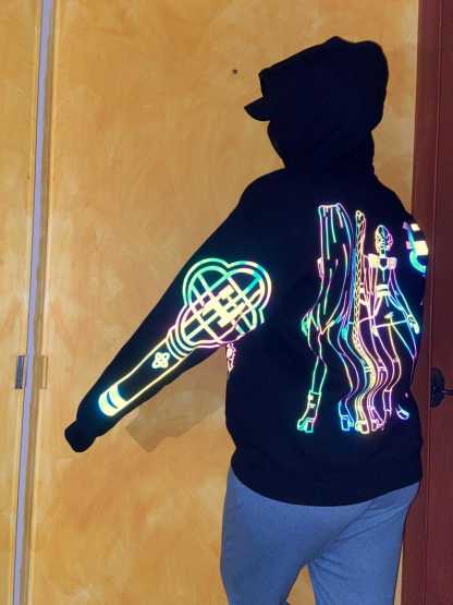 Huntr.x Rainbow Reflective Hoodie, loose fitting nighttime riding garment pullover-Coordom