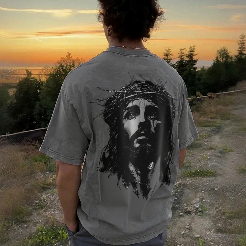 Jesus Christ Printed Men's Washed T-Shirt-Coordom