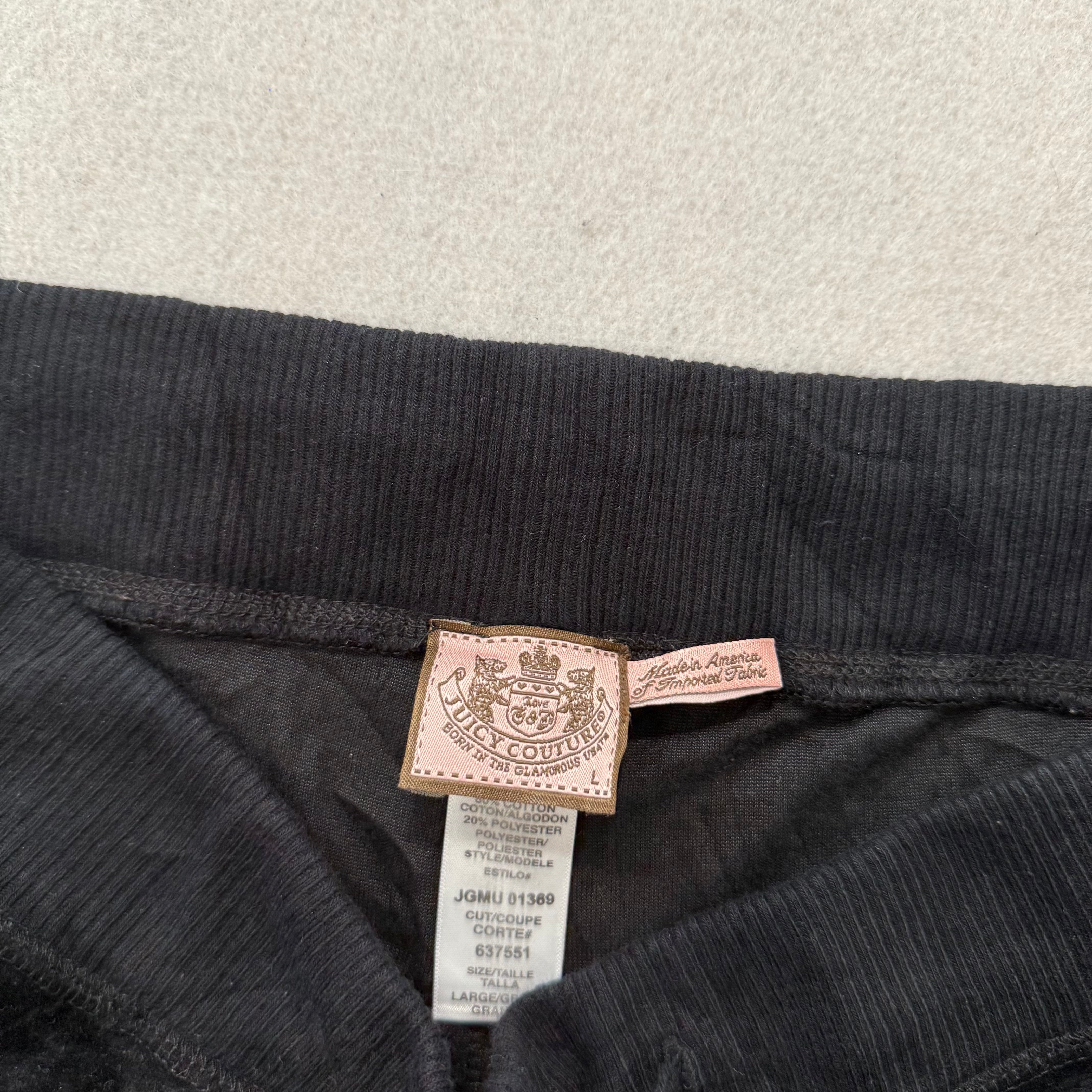 Juicy Couture Black Velour Tracksuit Set Zip Up Hoodie & Straight Pants Size L-Coordom