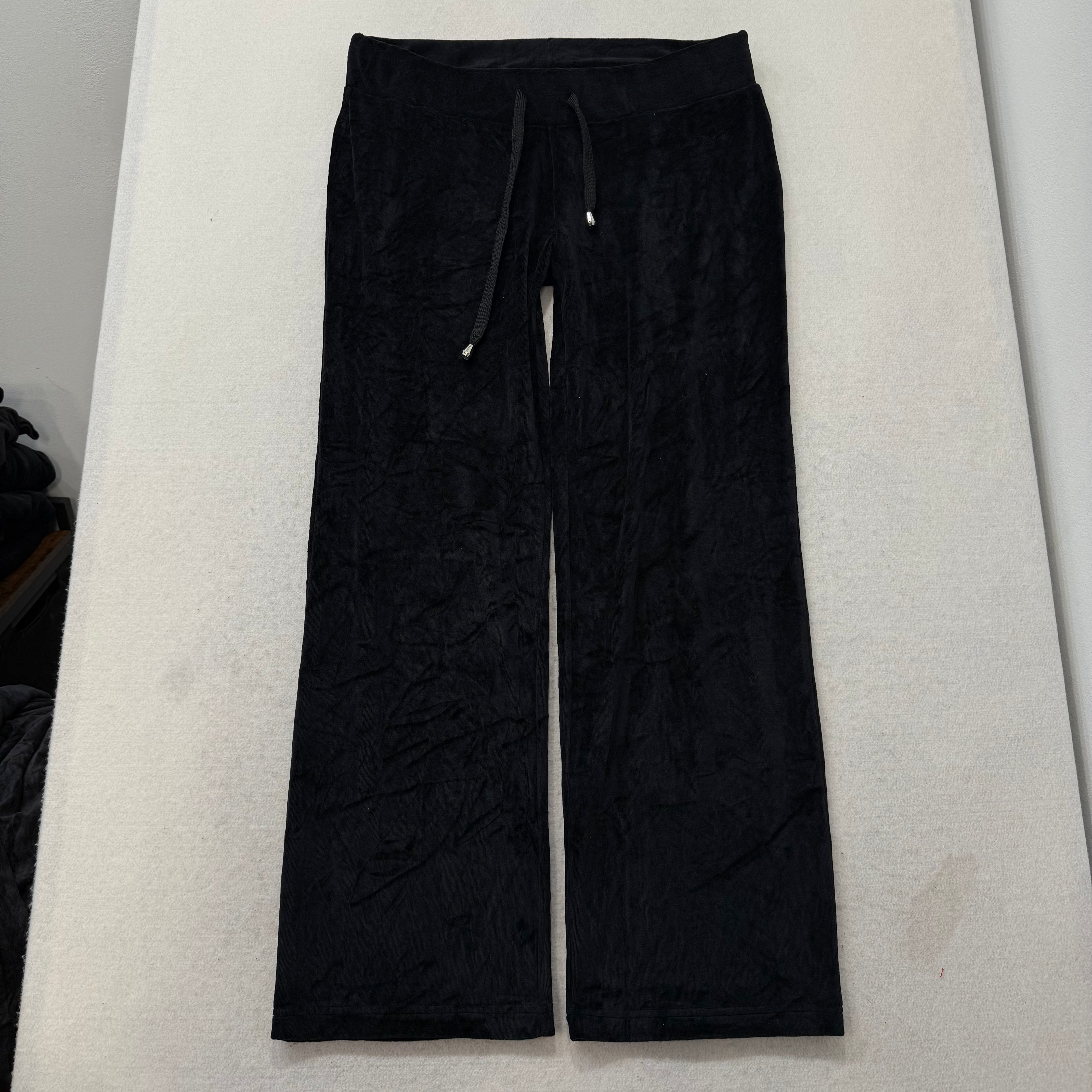 Juicy Couture Jet Black Velour Tracksuit Set Zip Up Hoodie & Flared Pant Size L-Coordom