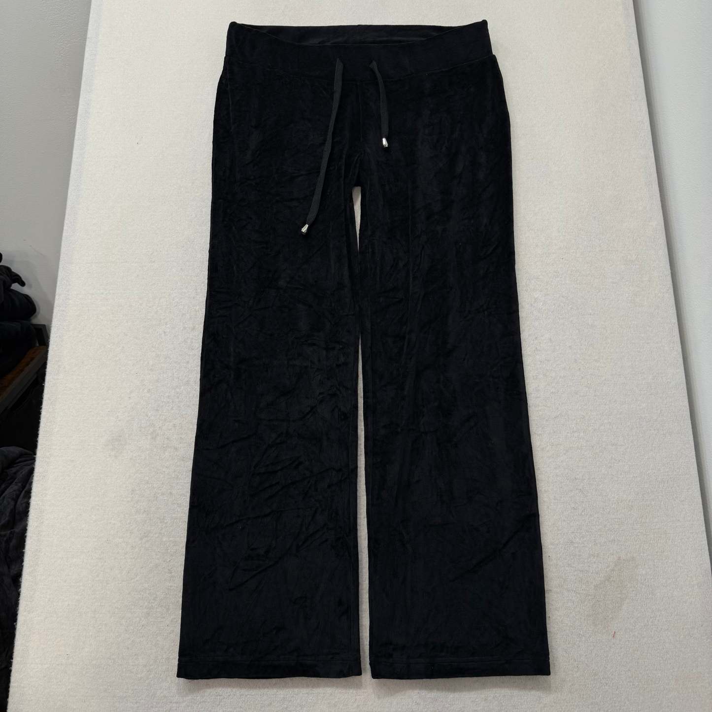 Juicy Couture Jet Black Velour Tracksuit Set Zip Up Hoodie & Flared Pant Size L-Coordom