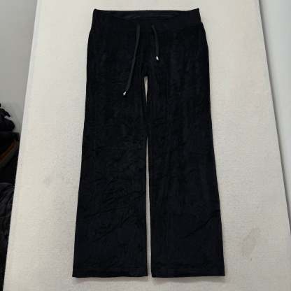 Juicy Couture Jet Black Velour Tracksuit Set Zip Up Hoodie & Flared Pant Size L-Coordom