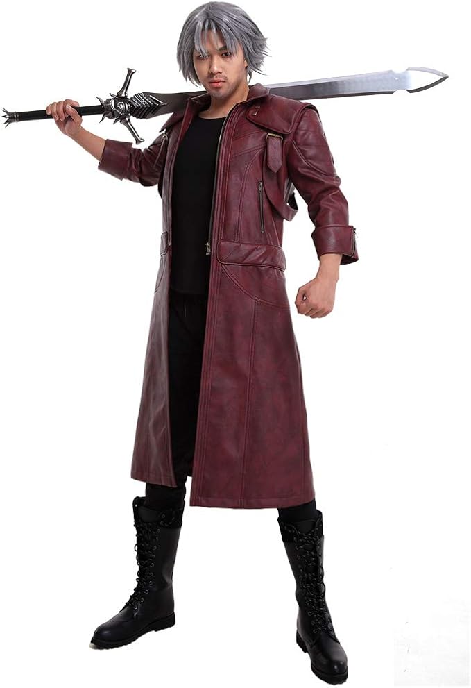 Crimson Devil Hunter Leather Long Coat | Devil May Cry Streetwear Jacket-Coordom