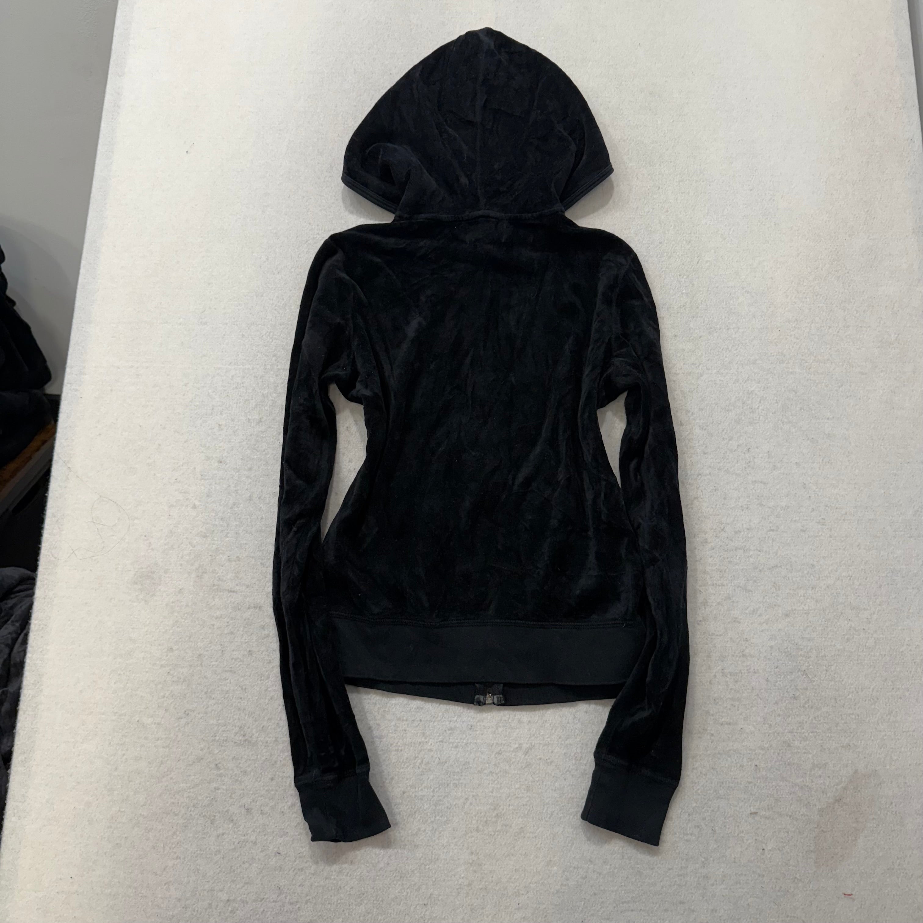 Juicy Couture Black Velour Tracksuit Set Zip Up Hoodie & Flared Pants Y2K Size M-Coordom