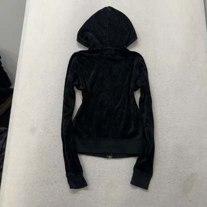 Juicy Couture Black Velour Tracksuit Set Zip Up Hoodie & Flared Pants Y2K Size M-Coordom