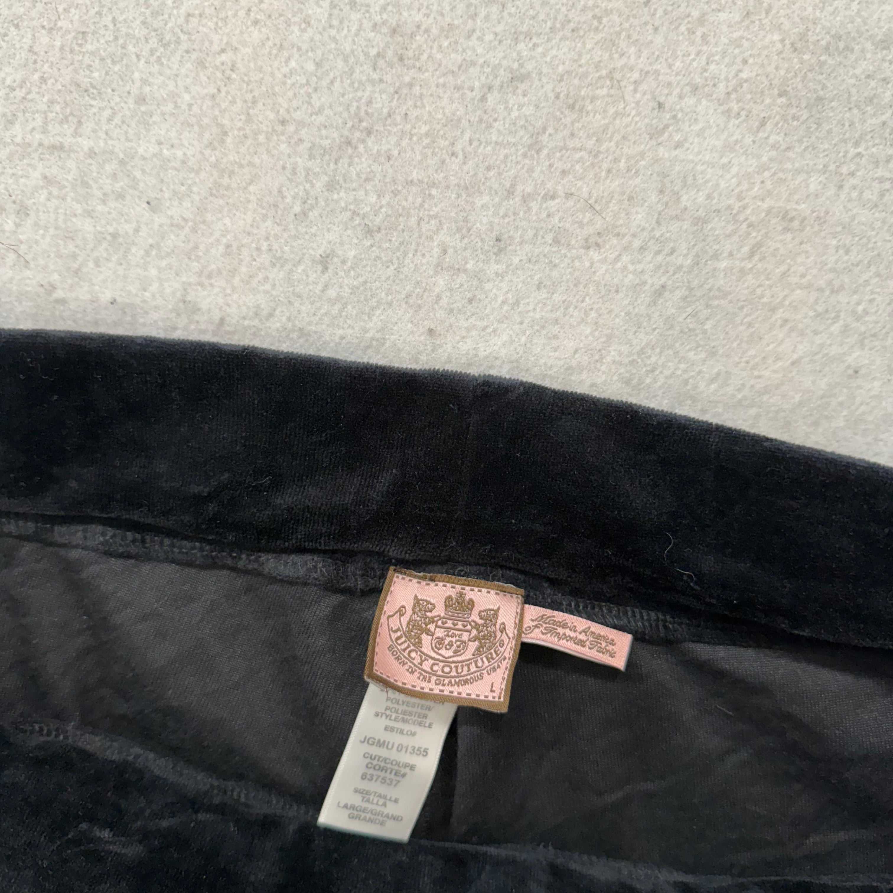 Juicy Couture Jet Black Velour Tracksuit Set Zip Up Hoodie & Flared Pant Size L-Coordom