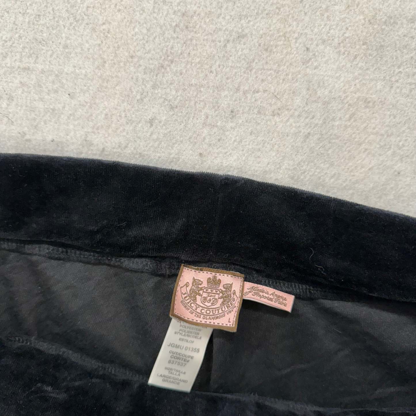 Juicy Couture Jet Black Velour Tracksuit Set Zip Up Hoodie & Flared Pant Size L-Coordom