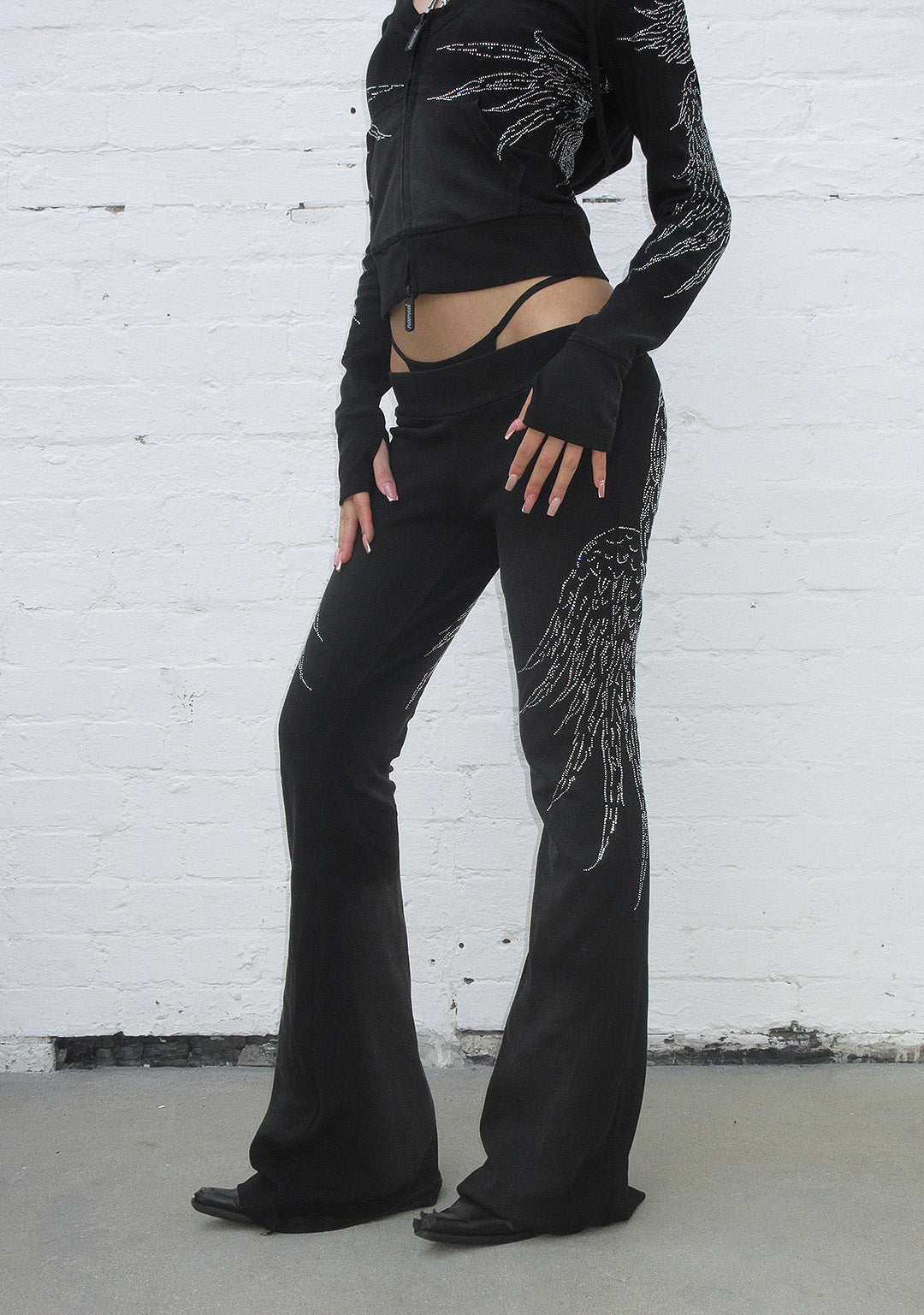 FALLEN RHINESTONE SCULPT PANTS WASHED BLACK-Coordom