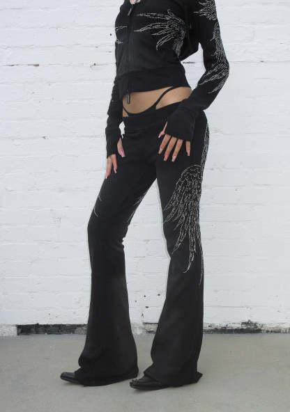FALLEN RHINESTONE SCULPT PANTS WASHED BLACK-Coordom