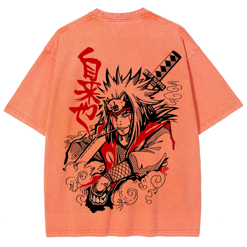 Naruto Sannin Jiraiya Printed Vintage Washed Tee Unisex Oversize Cotton T-shirt-Coordom