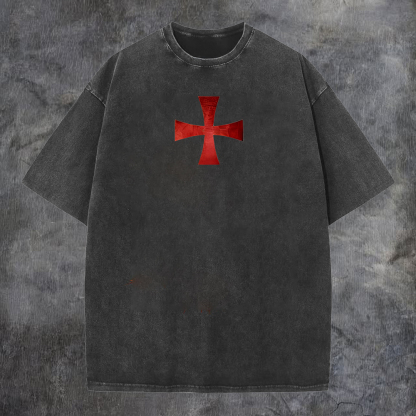 Knight Templar Printed Men's Washed Tee-Coordom