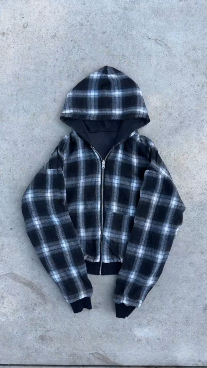REVERSIBLE PLAID ZIP HOODIE|Streetwear Oversized Vintage Casual Wear-Coordom