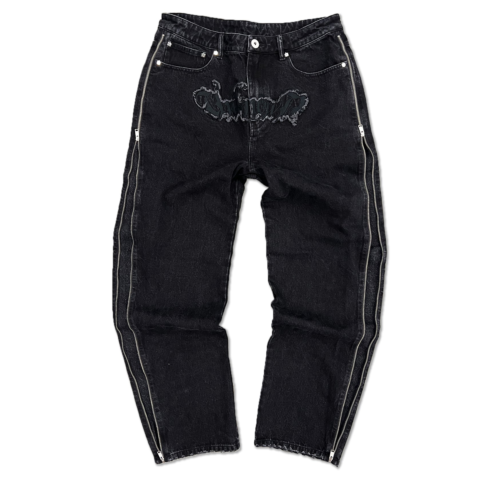 BLACK ZIP BAGGY DENIM-Coordom