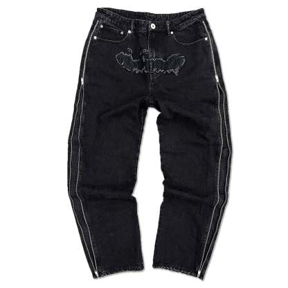 BLACK ZIP BAGGY DENIM-Coordom