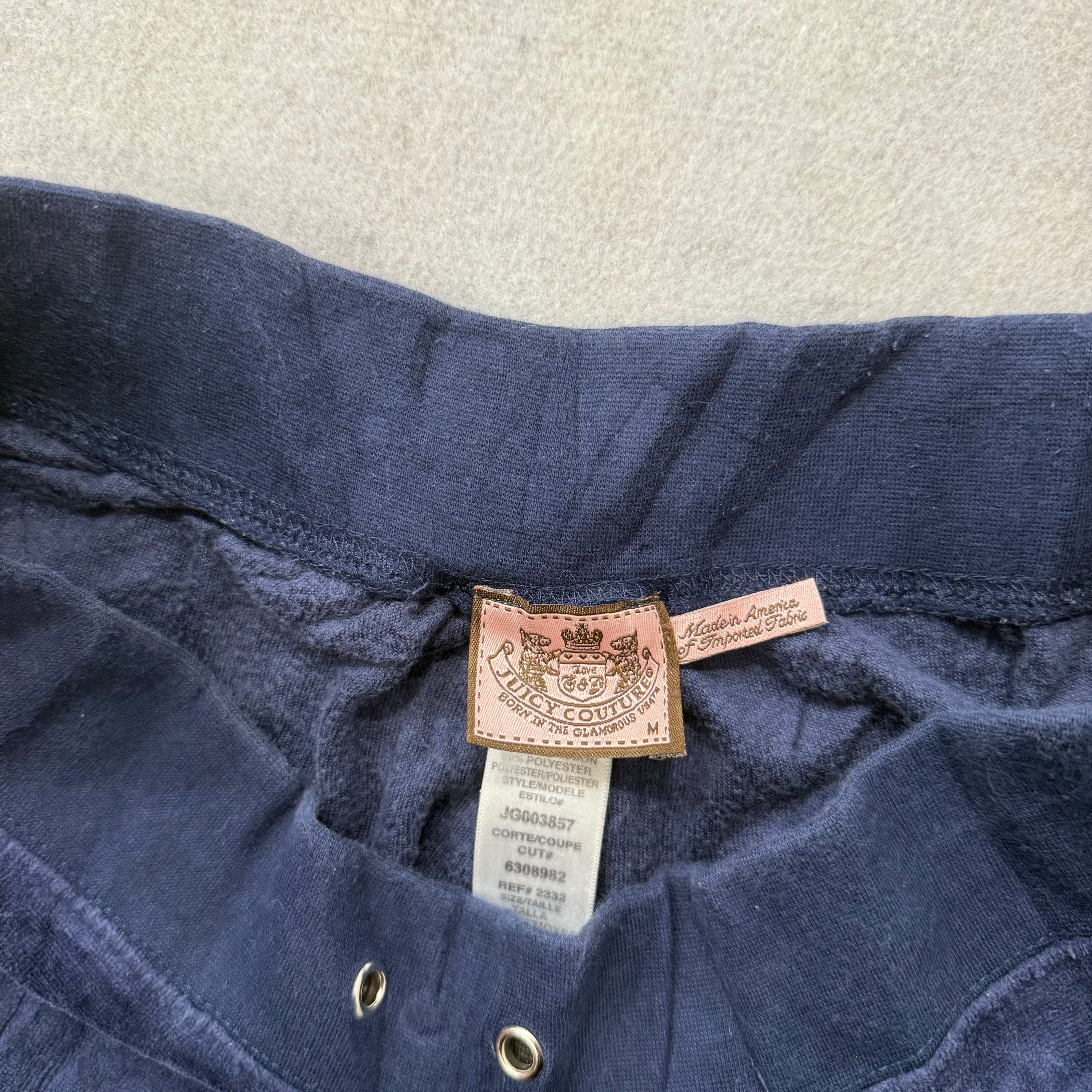 Juicy Couture Women's Midnight Blue Velour Flare Track Pant Low Rise Logo Size M-Coordom
