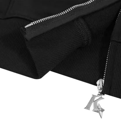 Street style Y2K pattern Full Zip Hoodie Black（Eyes Can See）-Coordom