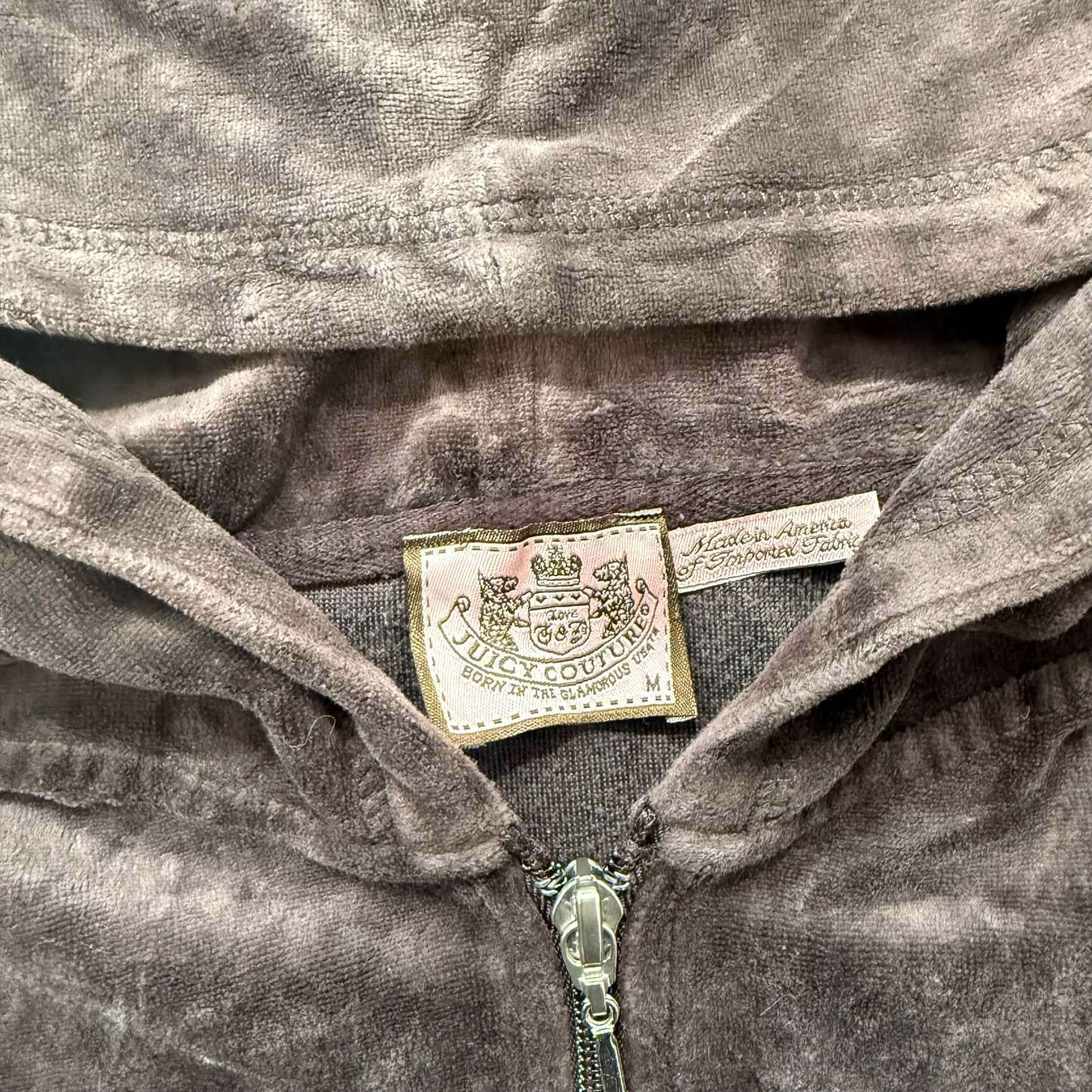 Juicy Couture Brown Velour Tracksuit Set Zip Up Hoodie & Flared Pant Logo Size M-Coordom